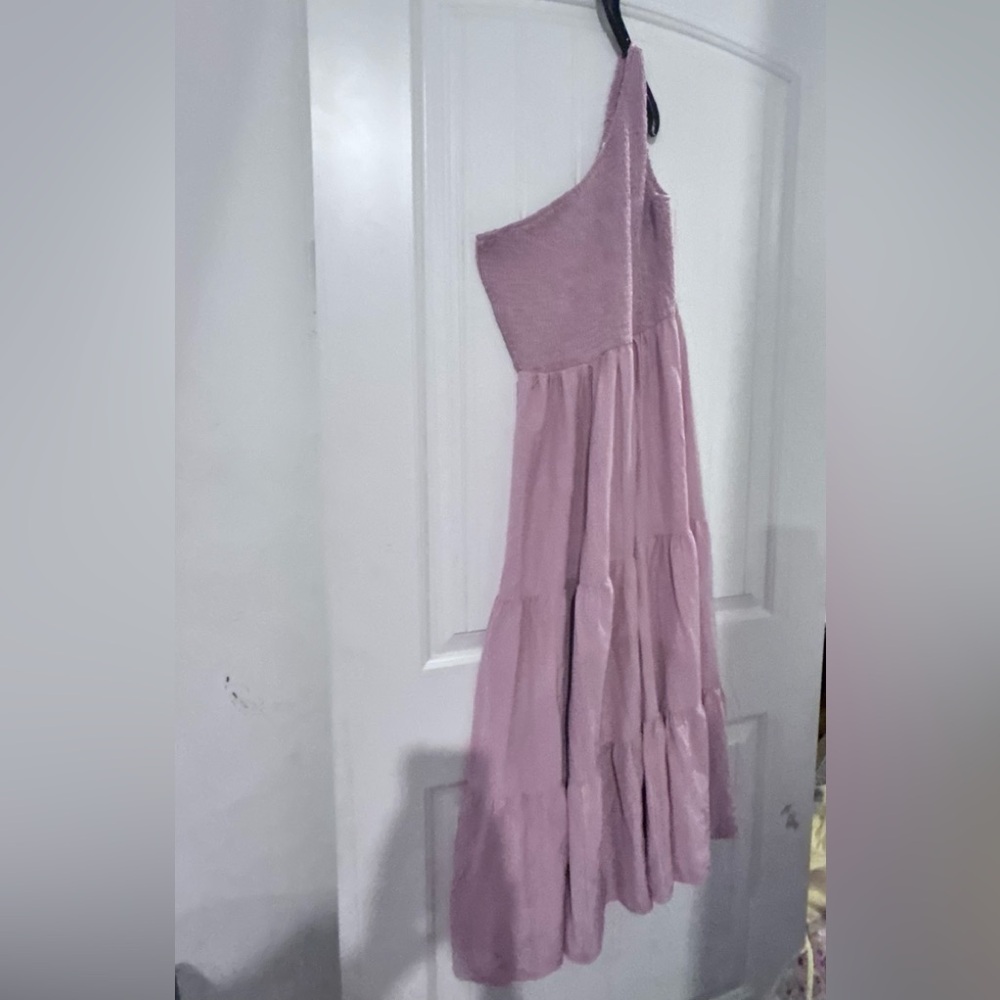 Asymmetrical One-Shoulder Tiered Maxi Dress in Dusty Rose